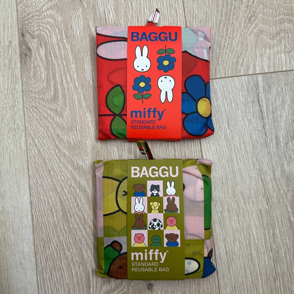(2) BAGGU Miffy Recycled Nylon Standard Tote Bags - NWT Miffy x Baggu